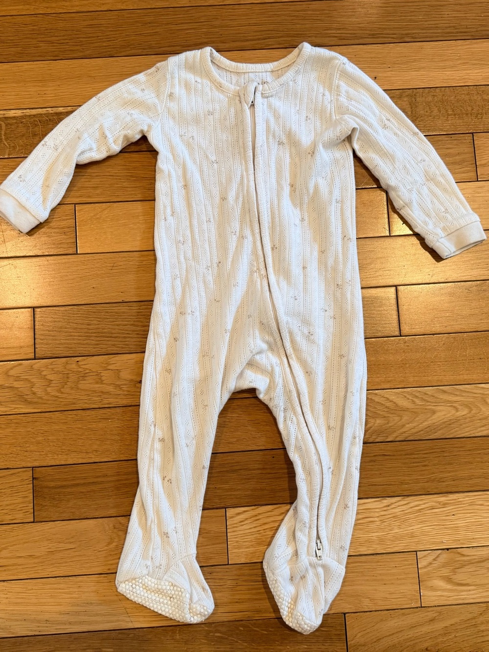 Cream Floral Pointelle Organic Cotton one piece footed pajama sleeper
